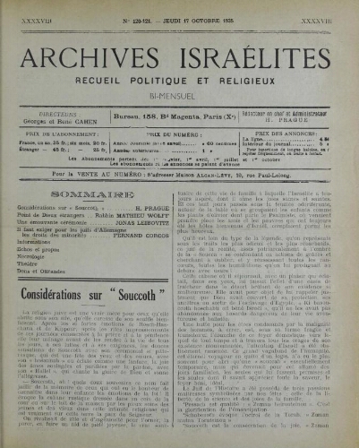Archives israélites de France. Vol.98 N°120-121 (17 oct. 1935)